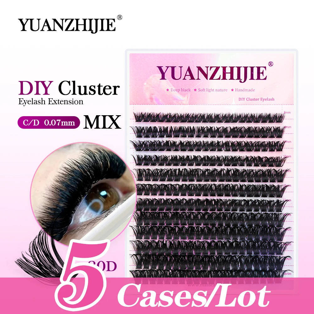 YUANZHIJIE 5Cases/Lot Individual DIY Cluster Eyelashes Extension 8-16mm Wispy Fluffy Super Thin Reusable 3D Effect False Eyelash
