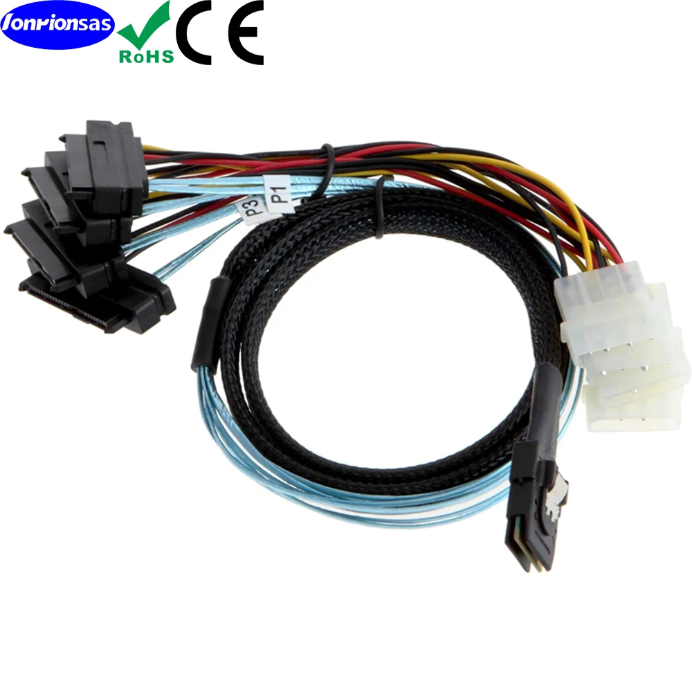 LONRIONSAS#Mini SAS SFF-8087 to SFF-8482 with 4X Molex Power Connectors for Raid Controller to Hard Drive cable