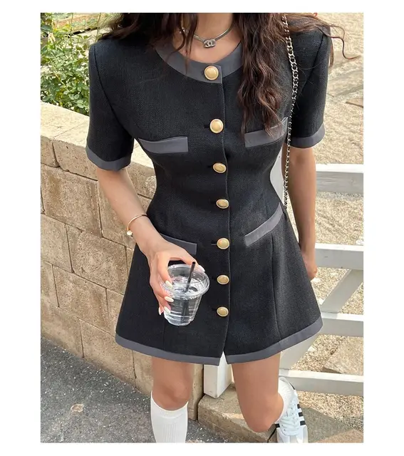 2023 Summer New Fashion Korean Purple Black Round Neck Suit