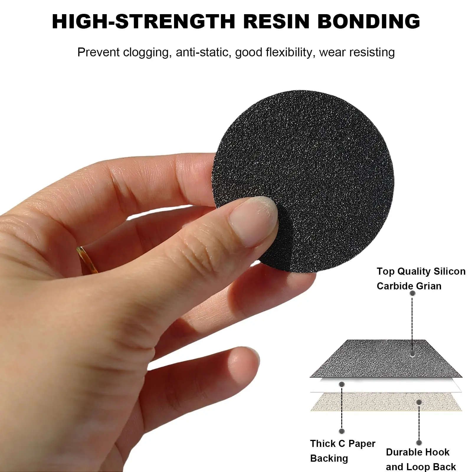 2 Zoll 50 mm Nass- und Trockenschleifscheibe, Körnung 60 bis 10.000, 120 Stück, Siliziumkarbid-Hakenschlaufen-Schleifpapier zum Polieren von Automotive-Holz – Detail 4