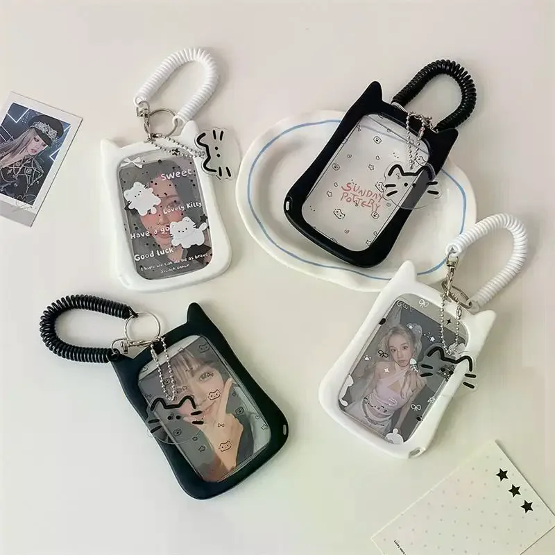 Portafoto per gatti carino con portacarte in corda elastica Portafoto per idol Display per carte di archiviazione per foto Proteggi borsa con ciondolo Decor Portachiavi Regali - immagine 4