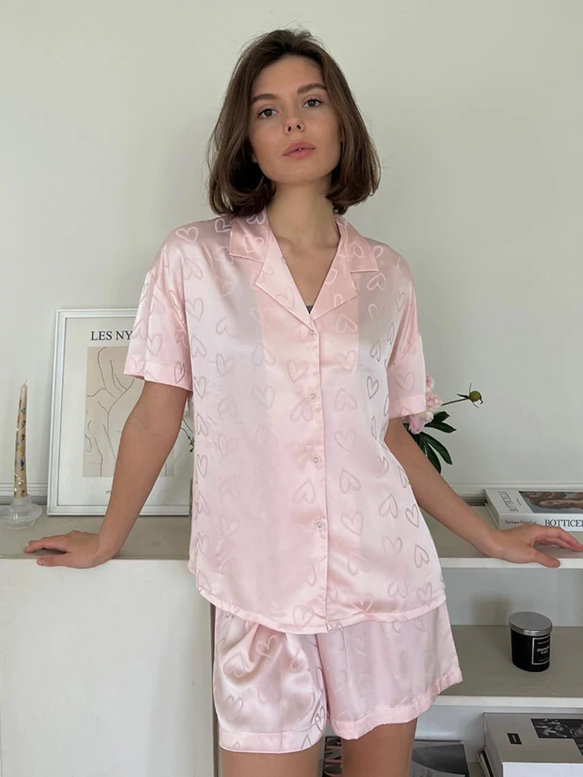 Marthaqiqi Summer Women'S Nightgowns Set Short Sleeve Nightwear Sexy Turn-Down Collar Pajama Shorts Casual Ladies Sleepwear Suit