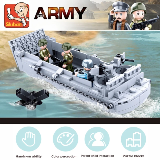 Sluban Building Block Toys WW2 Army Higgins Landing Craft 182PCS Bricks  B0855 Military Construction Fit With