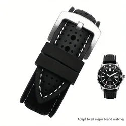 Sporty Waterproof Silicone Watch Strap - Breathable Quick Release Wristband - 20mm (Black White Silver)
