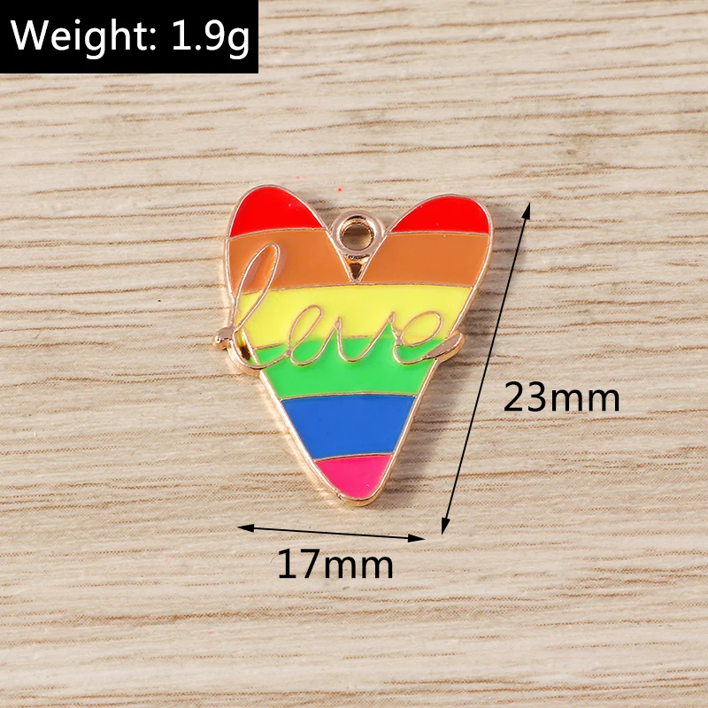 10 Stück niedliche bunte Regenbogen-Liebesherz-Anhänger für die Herstellung von Halsketten, Ohrringen, Armbändern, DIY-Handwerk, Schmuckzubehör – Detail 13