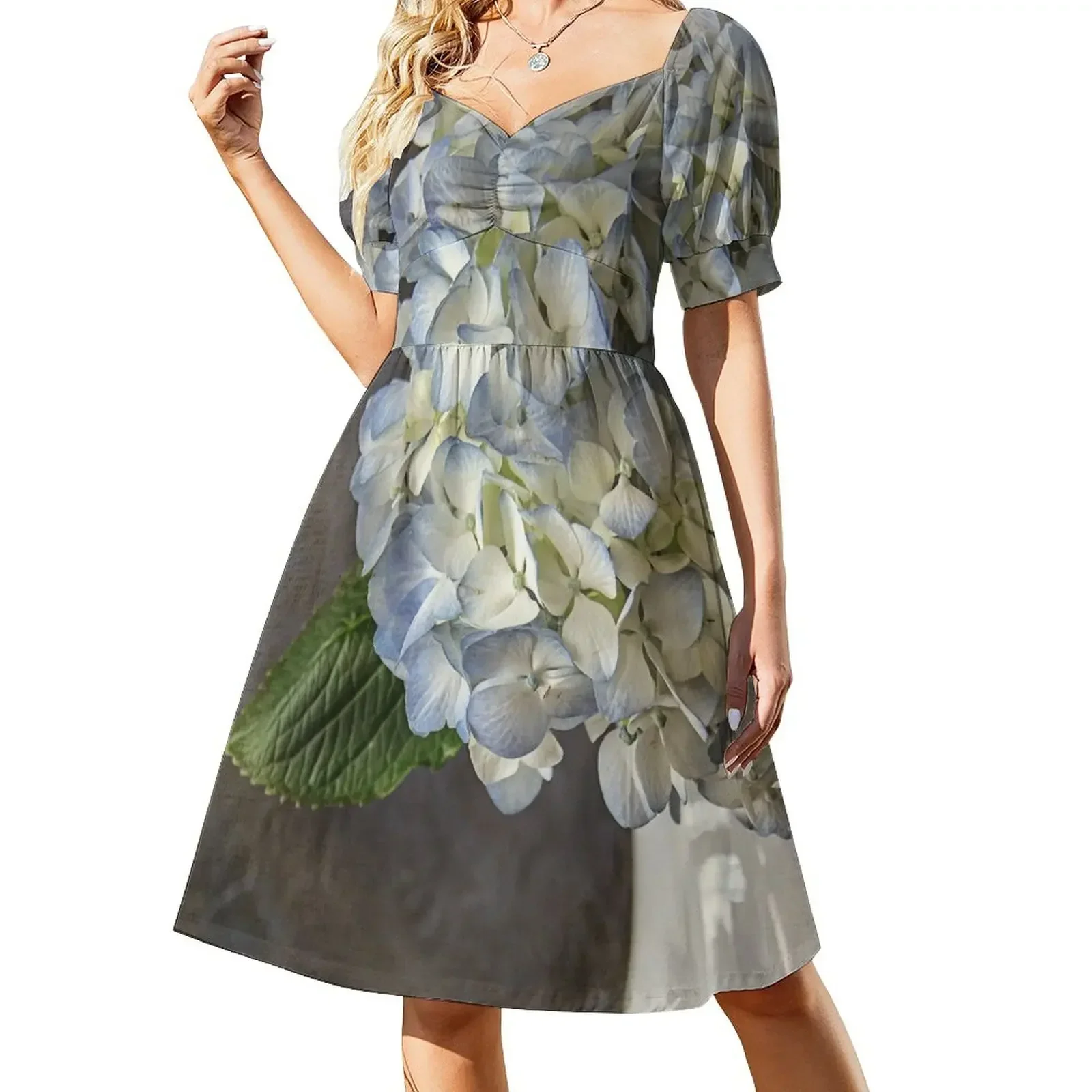 thumbnail image 1 of Vestido de manga corta de hortensia azul para mujer, moda de playa, vestidos para eventos especiales, vestido de noche, 1 of 8