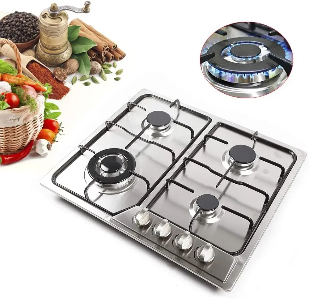 Burners Cooktop Built-In Stoves,Stainless Steel Natural Gas/LPG Gas Hob Conversion Kit,Stainless Steel Surface and Cast Iron Gra 3
