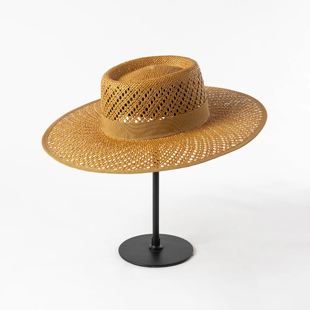 Damen Herren Breite Krempe Stroh Panama Hut Fedora Sommer Strand Sonnenhut UPF Stroh Hut für Frauen – Detail 11