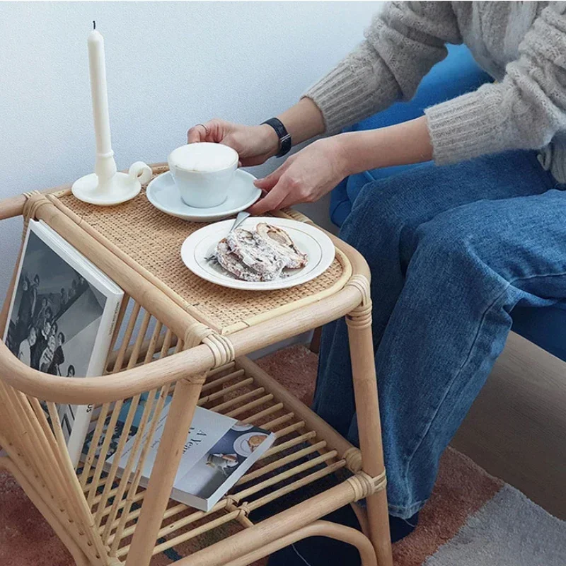 Square Rattan Bedside Table, Versatile Storage Solution, Ideal for Living Room Sofa, Magazine Rack or Balcony, s