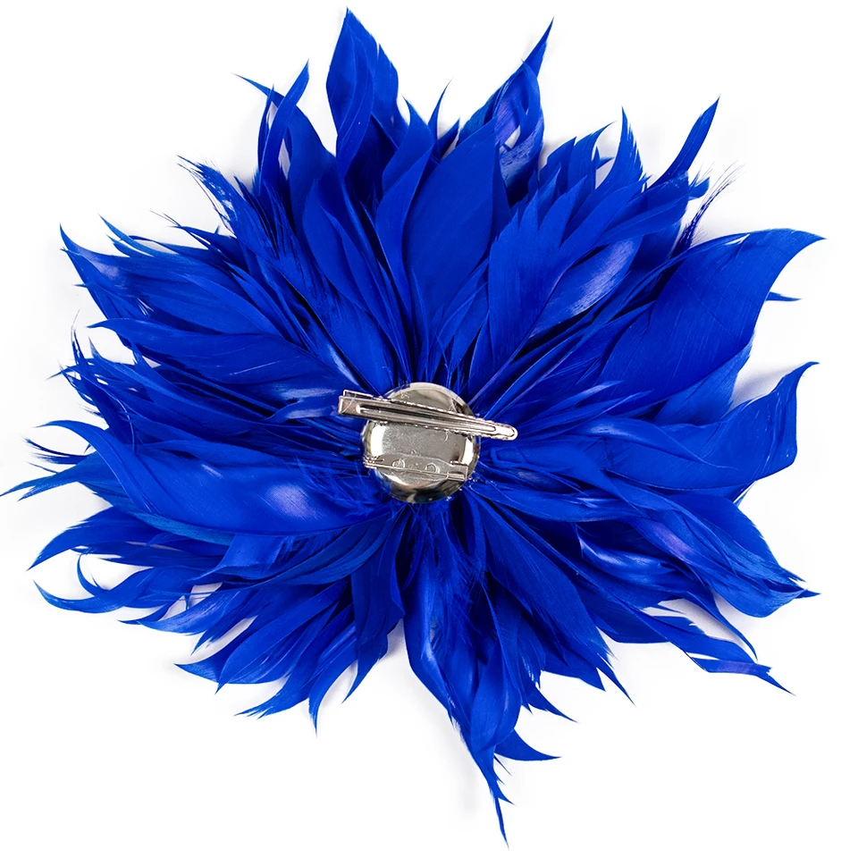 Prettyia Spilla Con Piuma Blu - Accessorio Fai Da Te Vintage Per Abiti, Matrimoni E Feste - Decorazione Unisex - 2