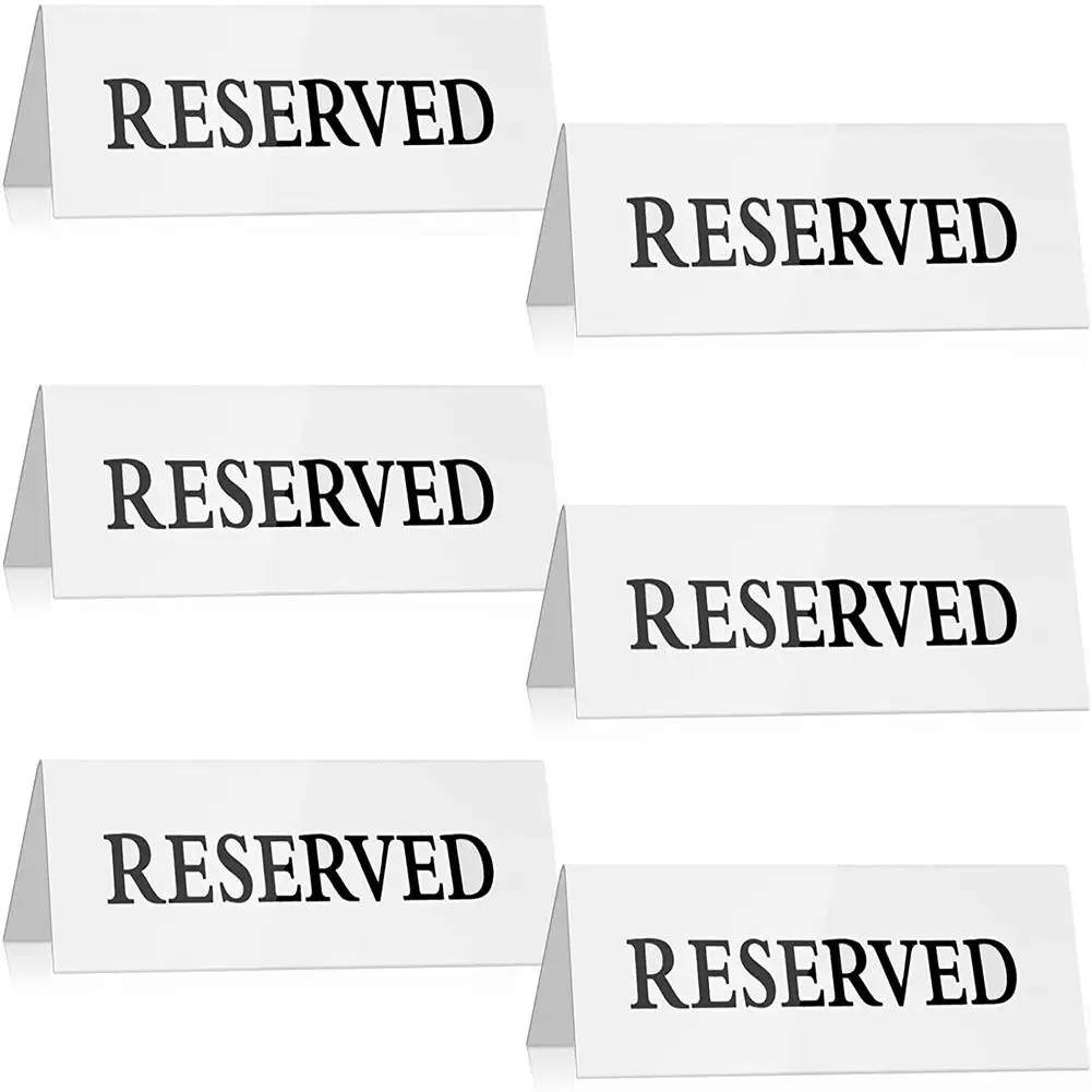6pcs Acrylic Table Sign Waterproof Inverted V Triangle Table Seat Reminder Sign For Hotel Restaurant Wedding Chairs Party Decor