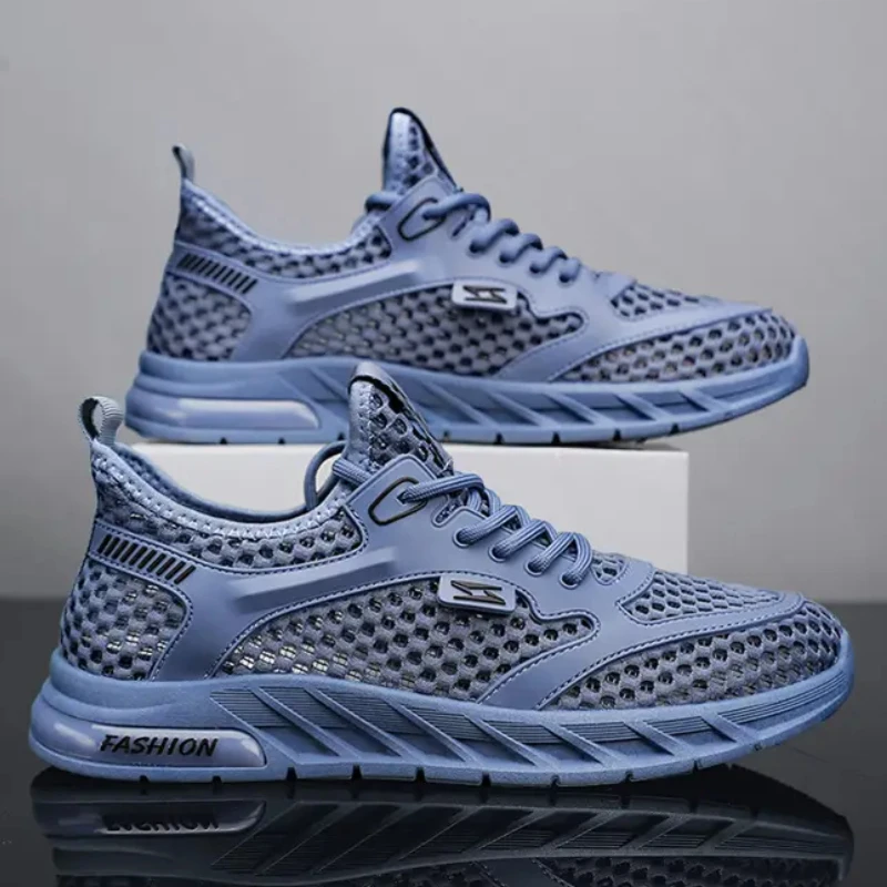 

Кроссовки мужские сетчатые с круглым носком, Вулканизированная подошва, дышащие, на шнуровке, удобная обувь для тренировок