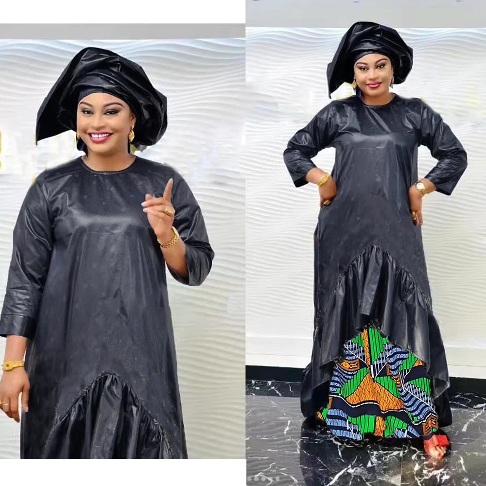 

Black Large Size Bazin Riche Long Dresses For African Women Party Clothing Bazin Riche Evening Gowns Bazin Riche Dashiki Robe