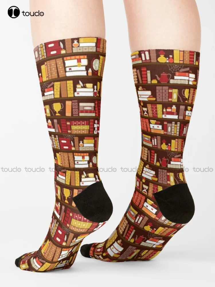 

Book Case Pattern - Red And Gold Socks Workout Socks Women Unisex Adult Teen Youth Socks 360° Digital Print Gd Hip Hop Gift Art