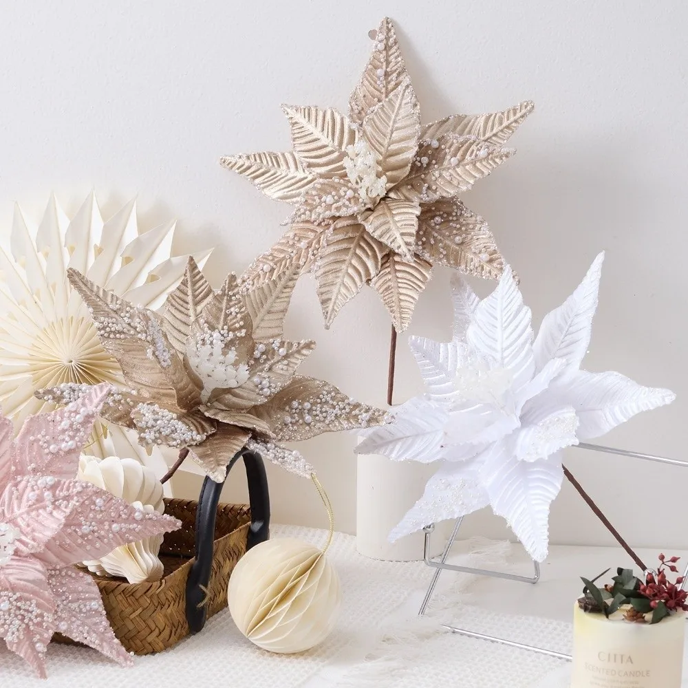 Artificial Poinsettia Flower Christmas Decoration Pink White