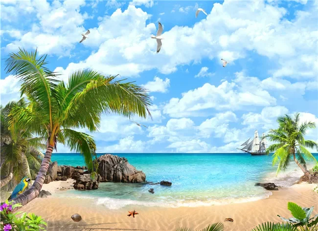 thumbnail image 1 of Cuadros en lienzo con paisajes de playa y vistas al mar, imágenes de árboles de coco, palmeras tropicales, pósteres de arte de pared para decoración del hogar, 1 of 5