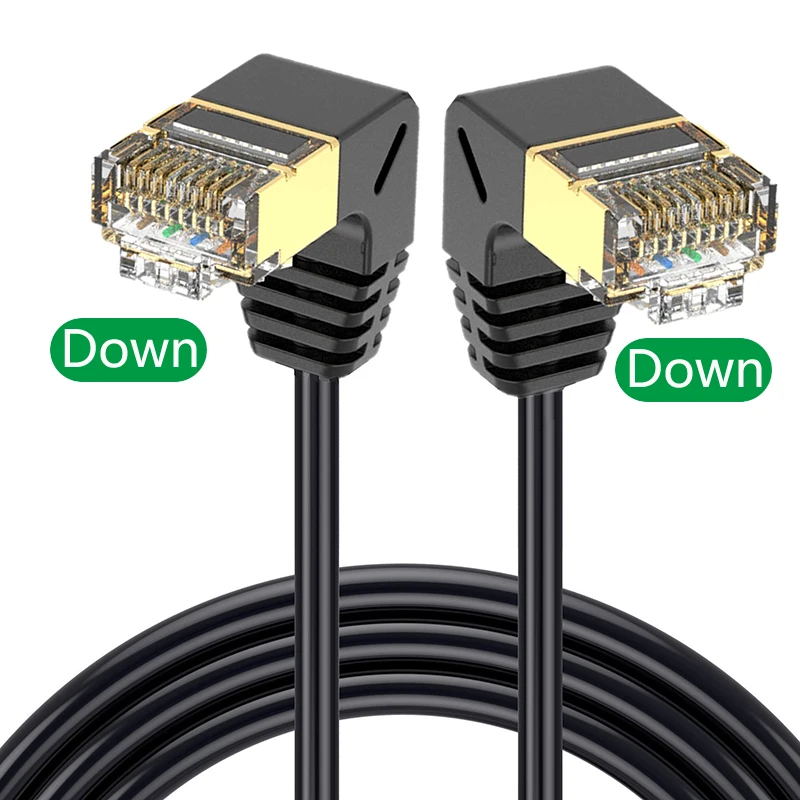 High-Speed SFTP Ethernet Cable - 90 Degree Right Angle, 40Gbps, 2000MHz, RJ45 Superfine Design