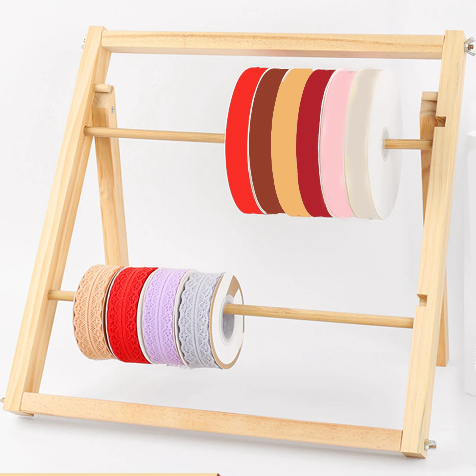 Wooden 2Tier Ribbon Spool Rack Embroidery Sewing Thread Holder Tabletop Spool Sewing Thread Organizer Holder Storage Accessoy