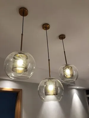 Modern Loft LED Pendant Lights Glass Ball Chandeliers Bedroom Bedside Hanging Lamp Kitchen Fixtures Dining Living Room Luminaire stone kitchen sink