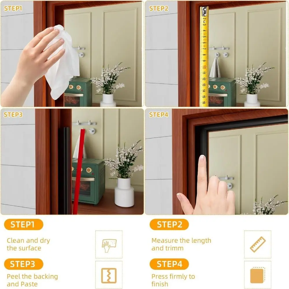 Household Soundproofing Weather Stripping Windproof Door Seal Strip Rubber D-Shape Self-adhesive Door Frame Insulation