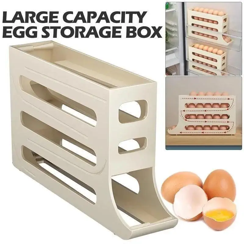 Refrigerator Eggs Storage Box Rolling Kitchen Container Eggs Rolling Rack Home Large Capacity Refrigerator Eggs Organizer Holder