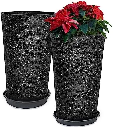 

Black Tall Planter, Thick Resin Round Plant Pots for Indoor Outdoor Tree Planter, Modern Decorative Flower Pots (Caliber 11"