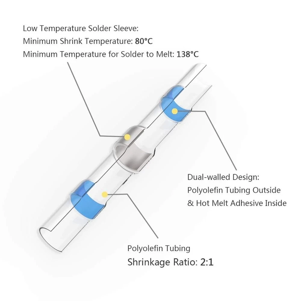 WOZOBUY-conectores de cable termorretráctiles SST21, Terminal de sello de soldadura estañado, manga impermeable, empalme eléctrico a tope de AWG22-18