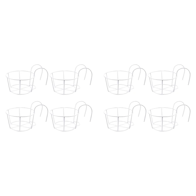 

AFBC 8 Pack Round Hanging Railing Planters, Flower Pot Holders, Metal Pot Plant Basket, For Indoor And Outdoor Use (White)