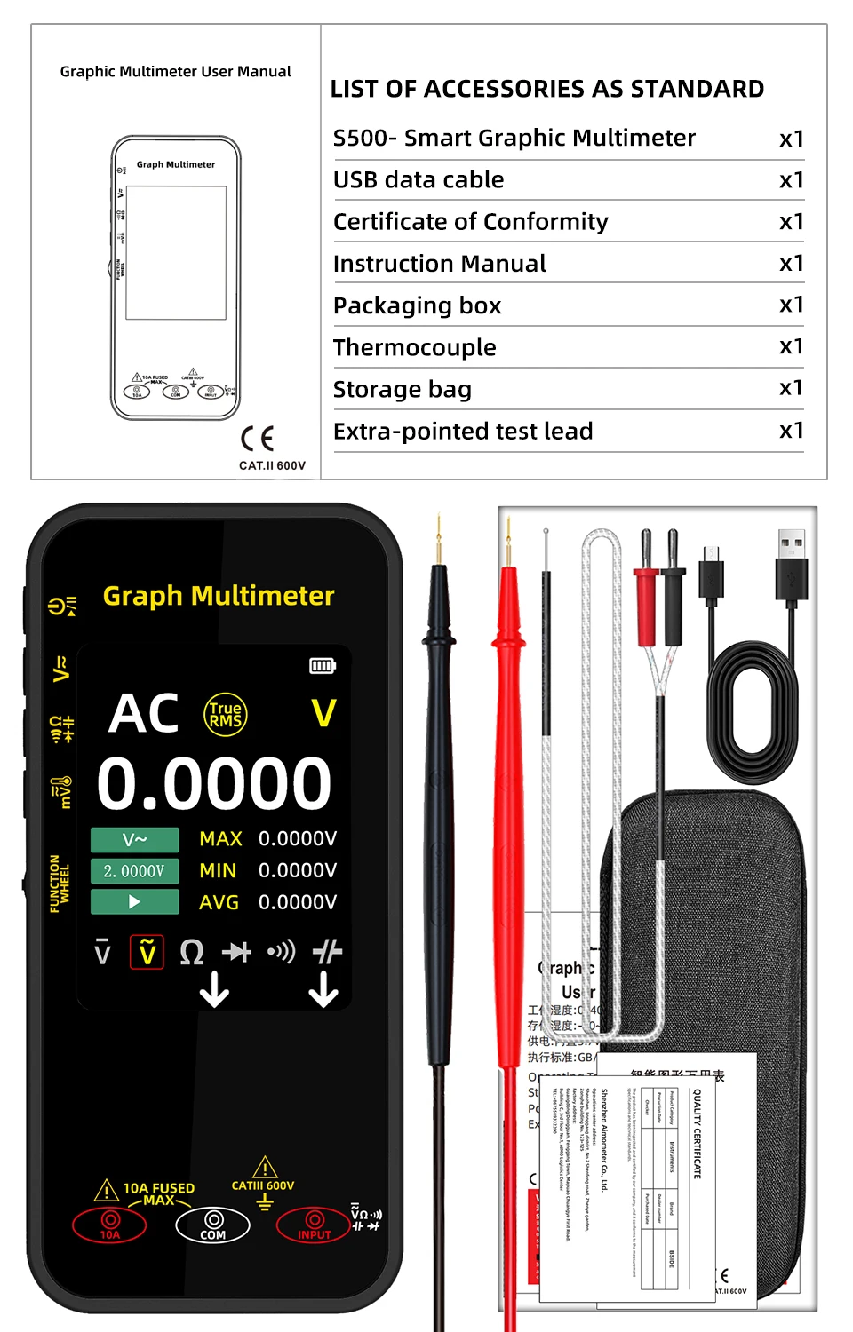 S500 Graphic Digital Multimeter High-precision Multitester Resistance Voltage Ca