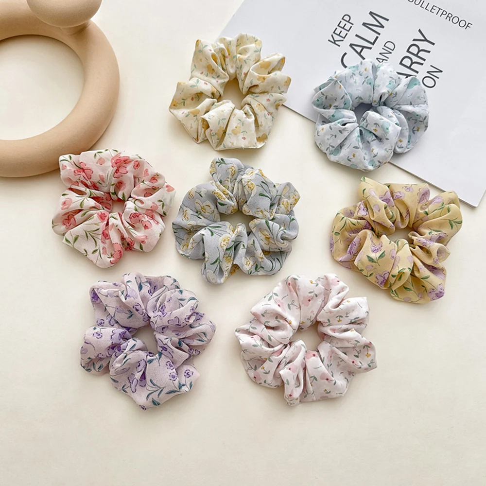 

2022 Korean Fashion Spring Print Floral Hair Ribbons Scrunchies Flower Elastic Hair Bands Hair Rope Women Girls Hair Accessories