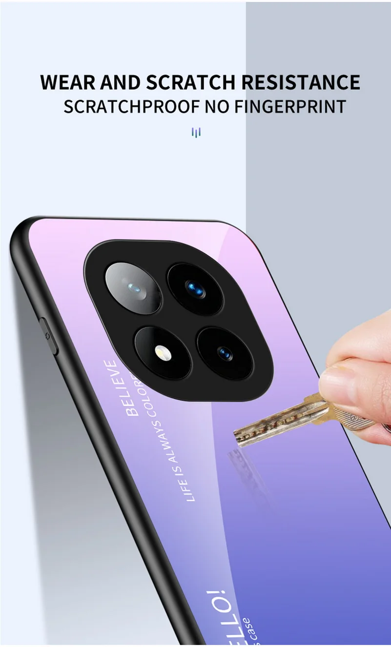 Gradient Tempered Glass Protective Glossy Back Cover Case