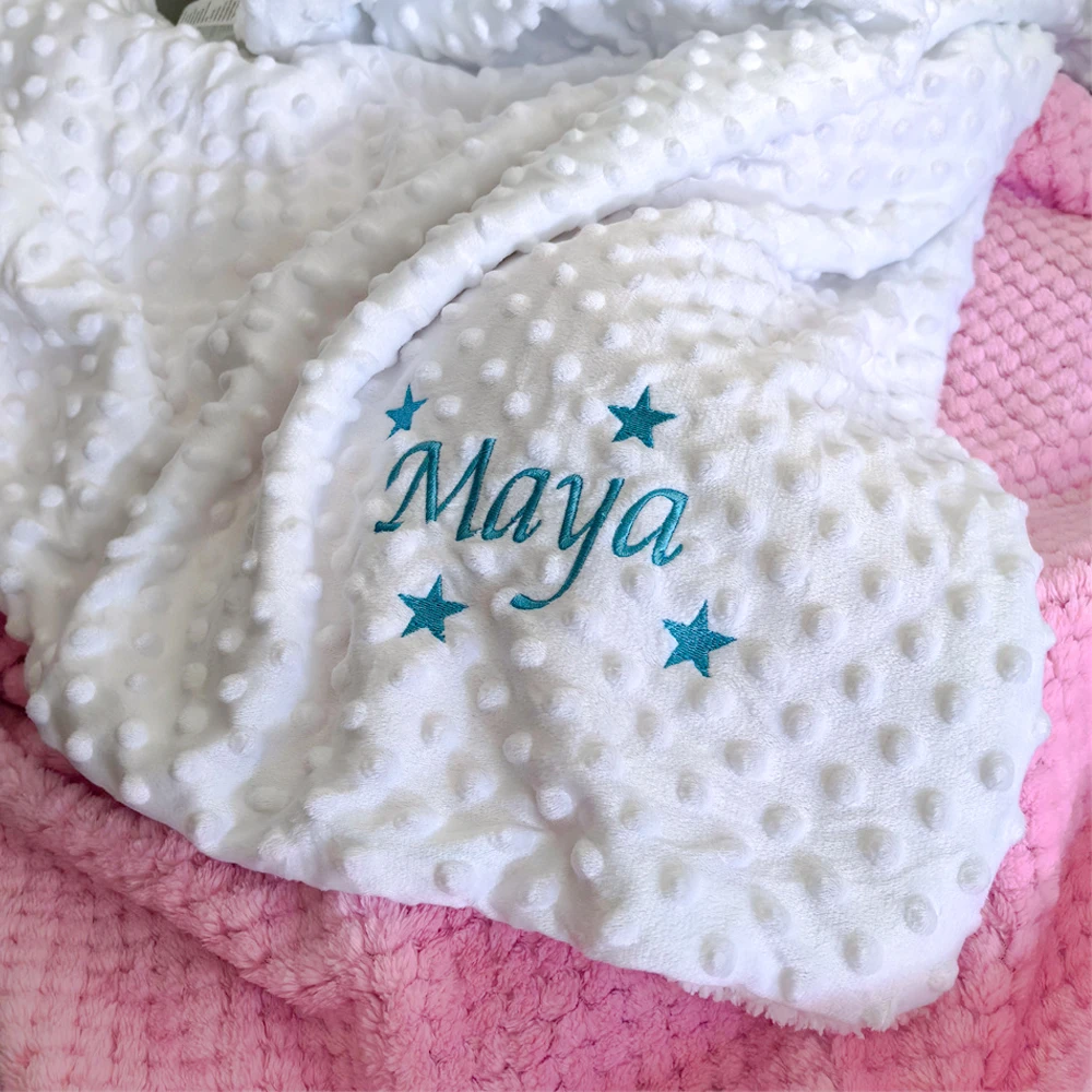 

Baby Toddler Stroller Blanket Personalized Name Newborn Birth Gift Soft Blanket Custom Embroidered Name Baby Shower Party Supply