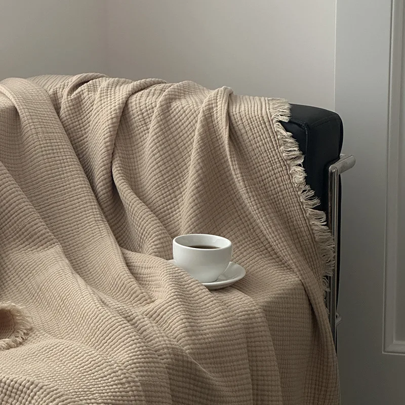 New Blanket 100% Cotton Sofa Towel Tassels Blankets Linen Solid Color Shawl Manta Plaid Blankets Four Layer Gauze Fringe Blanket - 6