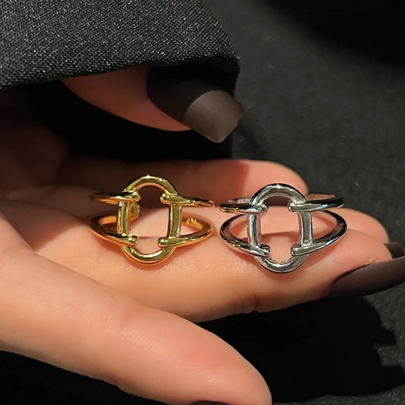 Hollow Oval Gold Color Hip Hop Trend Rings for Women Simple Personality Geometric Jewelry Party Gifts