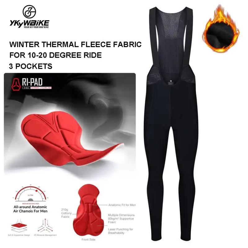 

Ykyw Keep Warm Cycling Bib Trousers Winter Thermal Mountain Bike Pants Bicycle Tights Cycling Bib Pants 3 Pockets