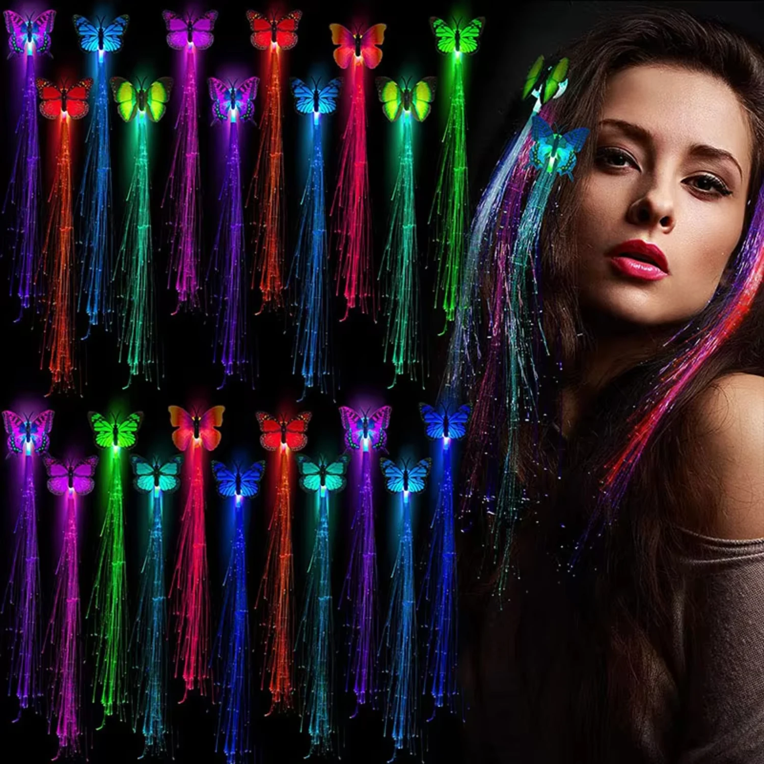 LED Party Colors Light Up Fiber Optic Hair Barrettes Clip Hairpin Silk Flash Braids 5pcs