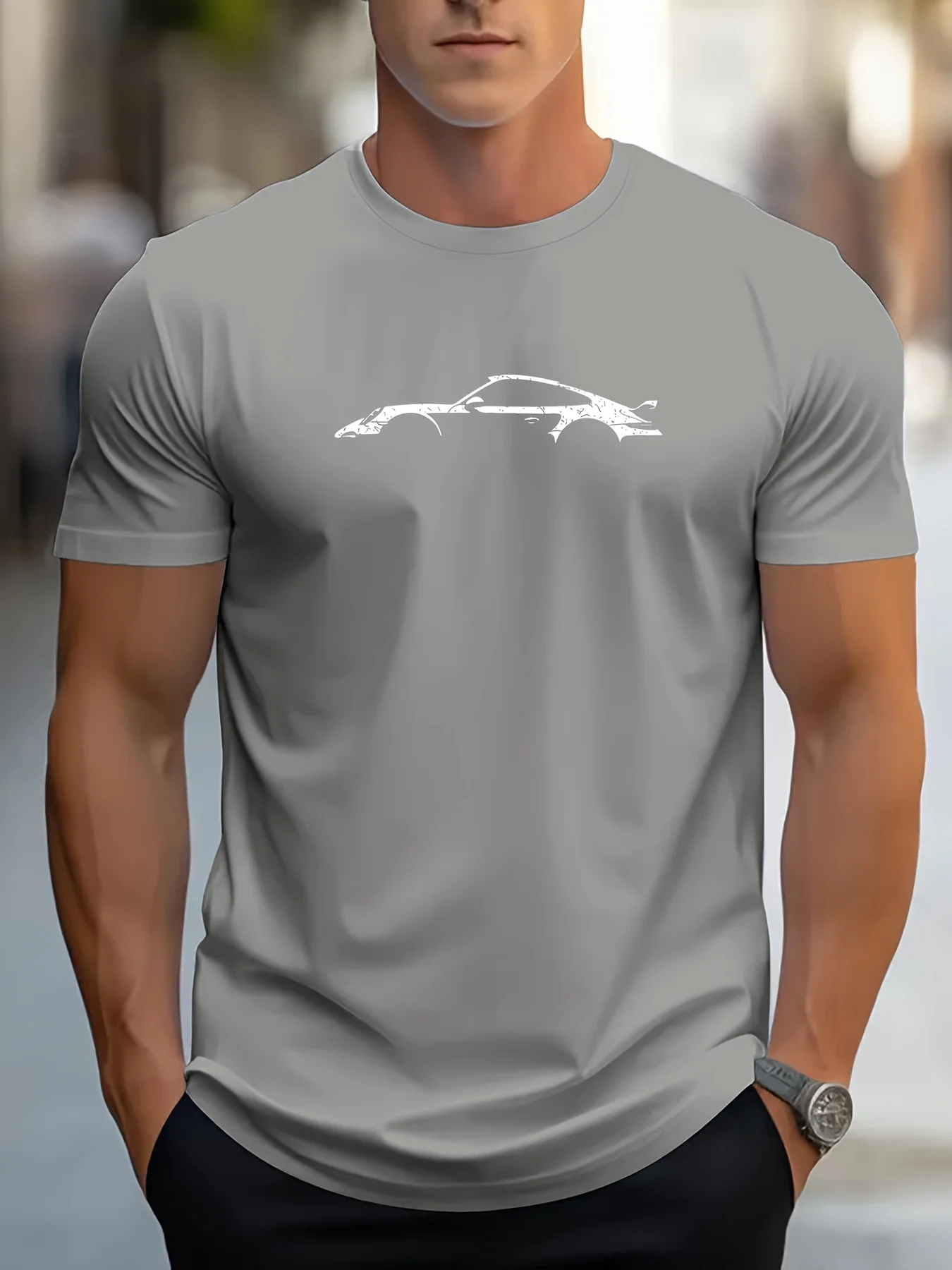 Чоловіча футболка з візерунком у стилі ретро з класичним дизайном автомобіля підходить для любителів автомобілів і повсякденного одягу. Повсякденний одяг з короткими рукавами