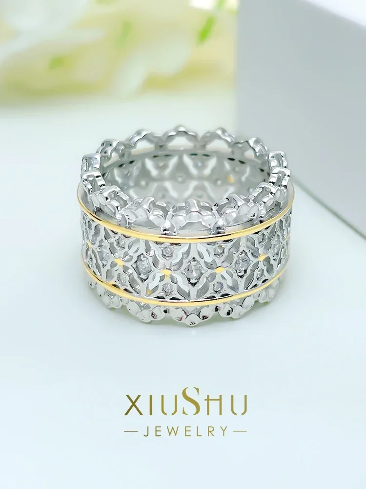 Light Luxury Italian Craft 925 Silver Fashion Style Ring Set with High Carbon Diamond Engagement Jewelry