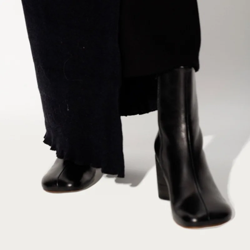 

VII 2023 Brand M Autumn and Winter Women's Boots Chunky High Heel Leather Ankle Mid Calf Boots Short Boots Free Shipping Offer