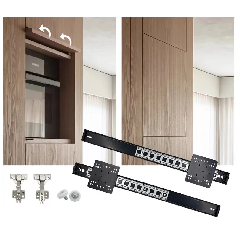 thumbnail image 2 of Hidden Flip-Up Cabinet Door Slide Rail Kit - 450mm Top-Mount Track With Hinges 2 of 10