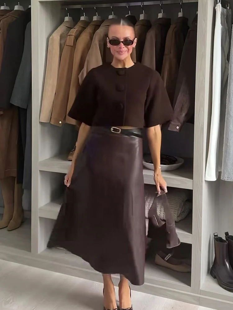  Spring New Women's Short Sweater Coat Casual Round Collar Half Sleeve Single-breasted Female Cardigan Fashion Elegant Knitwear