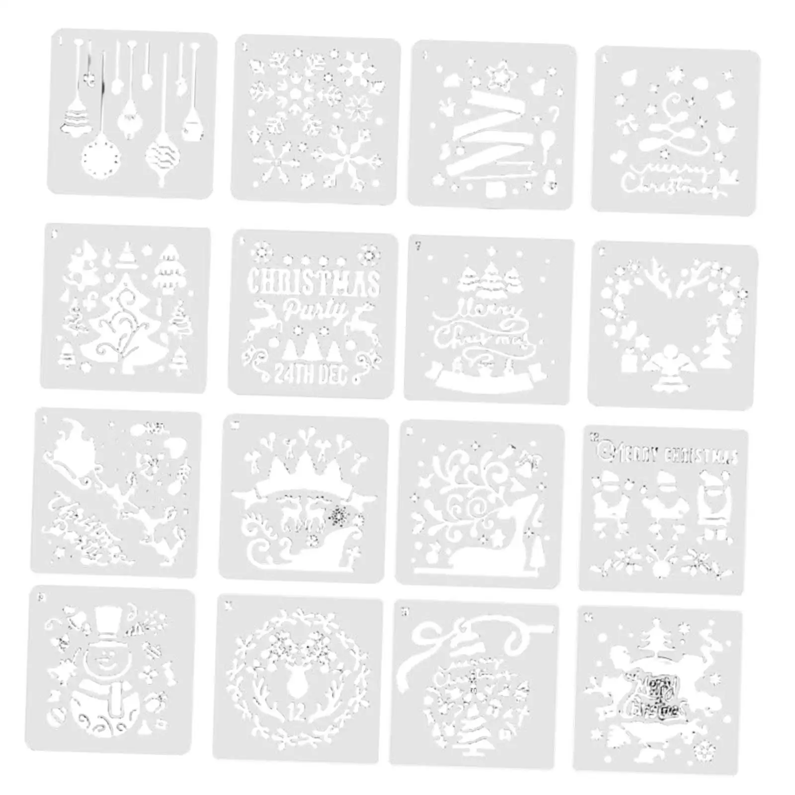 16Pcs Christmas Stencils Set Painting Templates Projects Reusable Drawing Stencil for Birthday Party Wall Tile Floor Fabric Wood