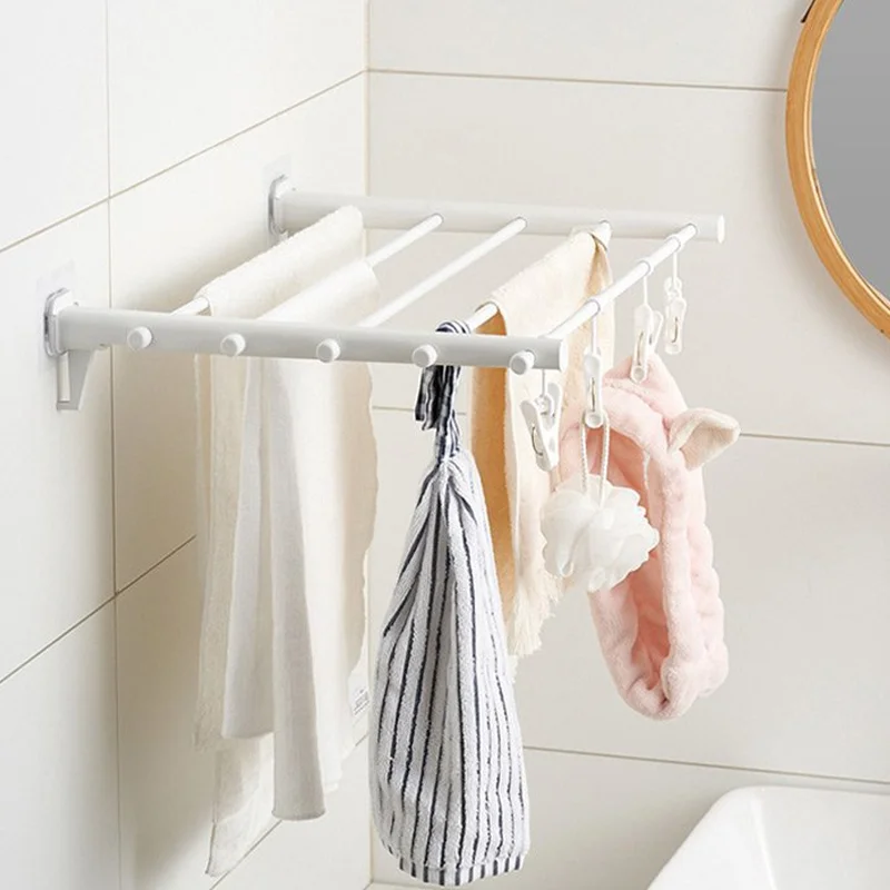 Secador de ropa plegable retráctil, colgador de toallas de montaje en pared