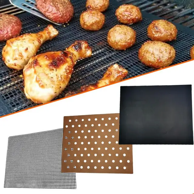 3Db Grillező Szőnyegek Kültéri Grill Sütőszőnyeghez Nem Tapadós Grilllemezek Szilikon Szőnyeg Bbq Kiegészítők Mikrohullámú Sütőhez - Image 3