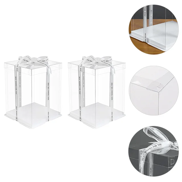 2 Pcs Cake Stand Box Baby Clear Container Disposable Containers Carriers Food Grade White Card