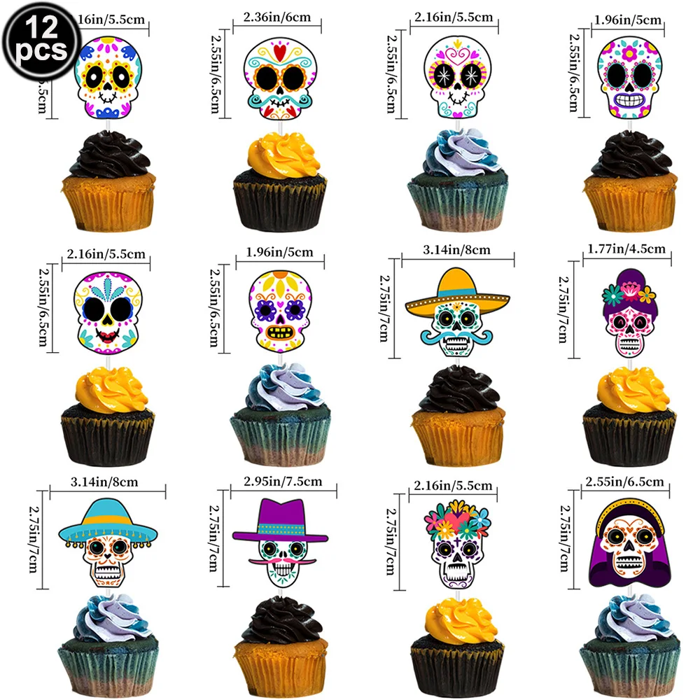 Tag der toten Dekorationen dia de los muertos Banner Zucker Schädel Girlande Kuchen Topper Schädel Ballon mexikanische Fiesta Party Dekore – Detail 2