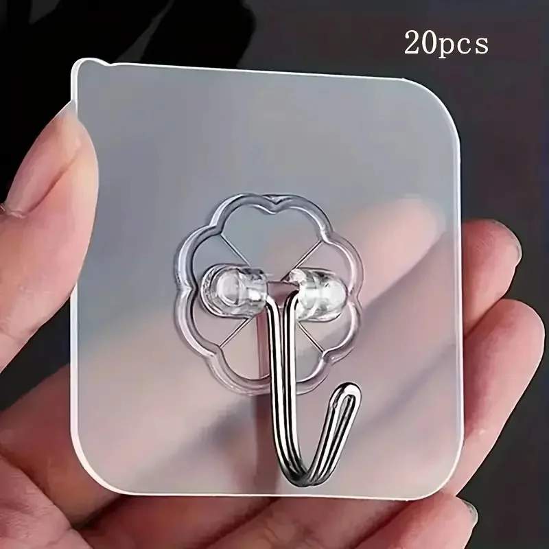 20pcs Transparent Non Punching Hook with No Marks Strong Adhesive Hook Bathroom Living Room Wall Hanging Door Self-adhesive Hook