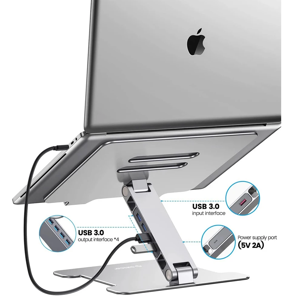 Orico-suporte Dobrável de Alumínio para Laptop Mesa Permanente Notebook Riser Desktop Acessórios de Refrigeração para Macbook Pro Usb 3.0 - Imagem 3