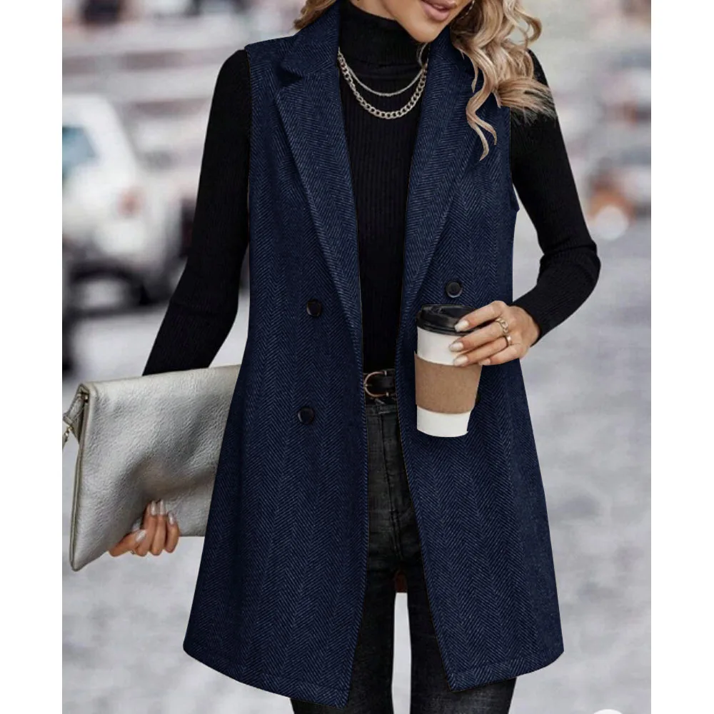 Women's Herringbone Vest Modern Style Autumn and Winter Matching Women's Sleeveless Jacket Double Breasted Lapel Coat Clothes women herringbone vest