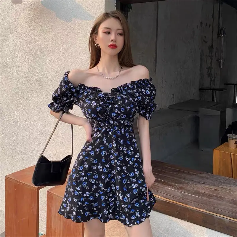 KPOP Women's Dress 2022 Summer New Sweet Broken Flower Mini